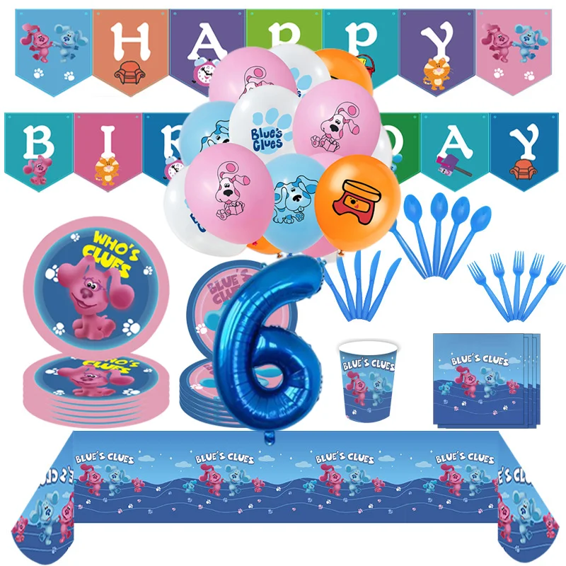 

Cartoon Dog Boys Birthday Party Balloons Set Blue Clues Baby Shower Decorations for Girl Paper Disposable Tableware Napkin