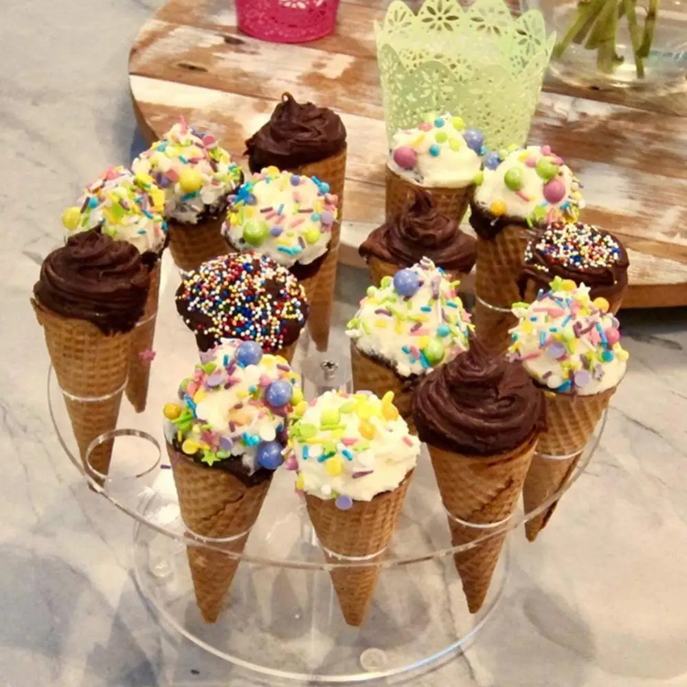 

16-Hole Round Acrylic Transparent Plastic Decoration Display Stand Party Shelf Ice Cream Cone Dessert Holder Wedding Birthday P