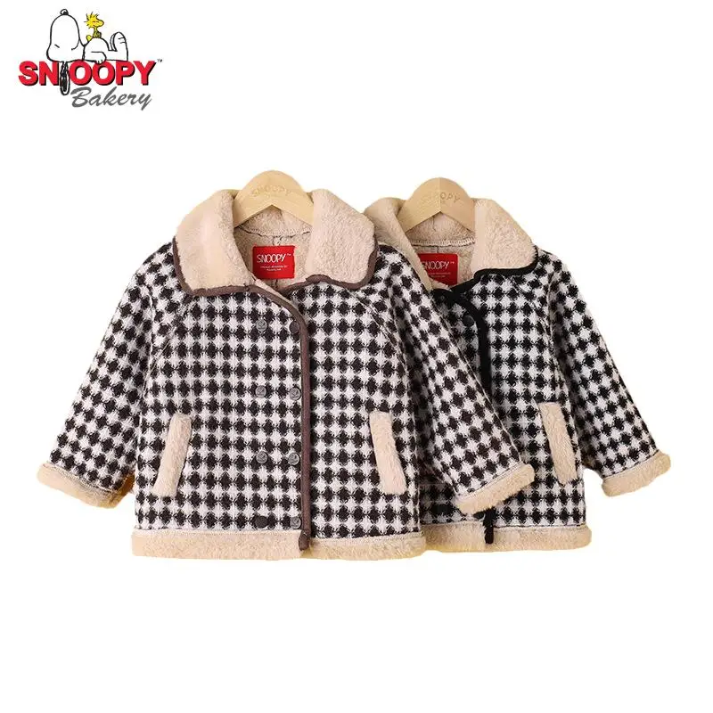 

Детское зимнее утепленное пальто Snoopy, модная куртка, плюшевое теплое Свободное пальто для мальчиков и девочек, клетчатый Свободный Топ с му...
