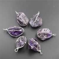new natural stone winding amethyst pendants irregular shape crystal diy jewerly necklace sweater chain accessories making 6pcs