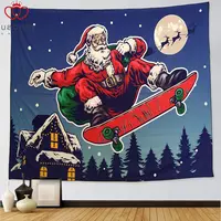 Santa Tapestry Christmas Eve Old Santa Sitting at Home Reading Letter by Tree Wide Wall Hanging in Bedroom Living Room Decor