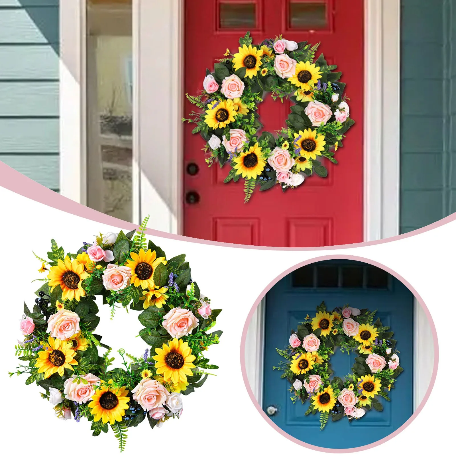 

Summer Creative New Simulation Sunflower Artificial Flower Mall Decoration Door Decoration Grass Ring Talking Christmas Wreath