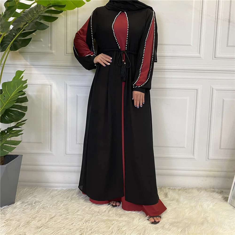 

Ramadan Eid Muslim Fake 2PCS Abaya Lace Dress Vestido Arab Islamic Hijab African Dashiki Jalabiya Long Robe Gowns Kaftan Femme