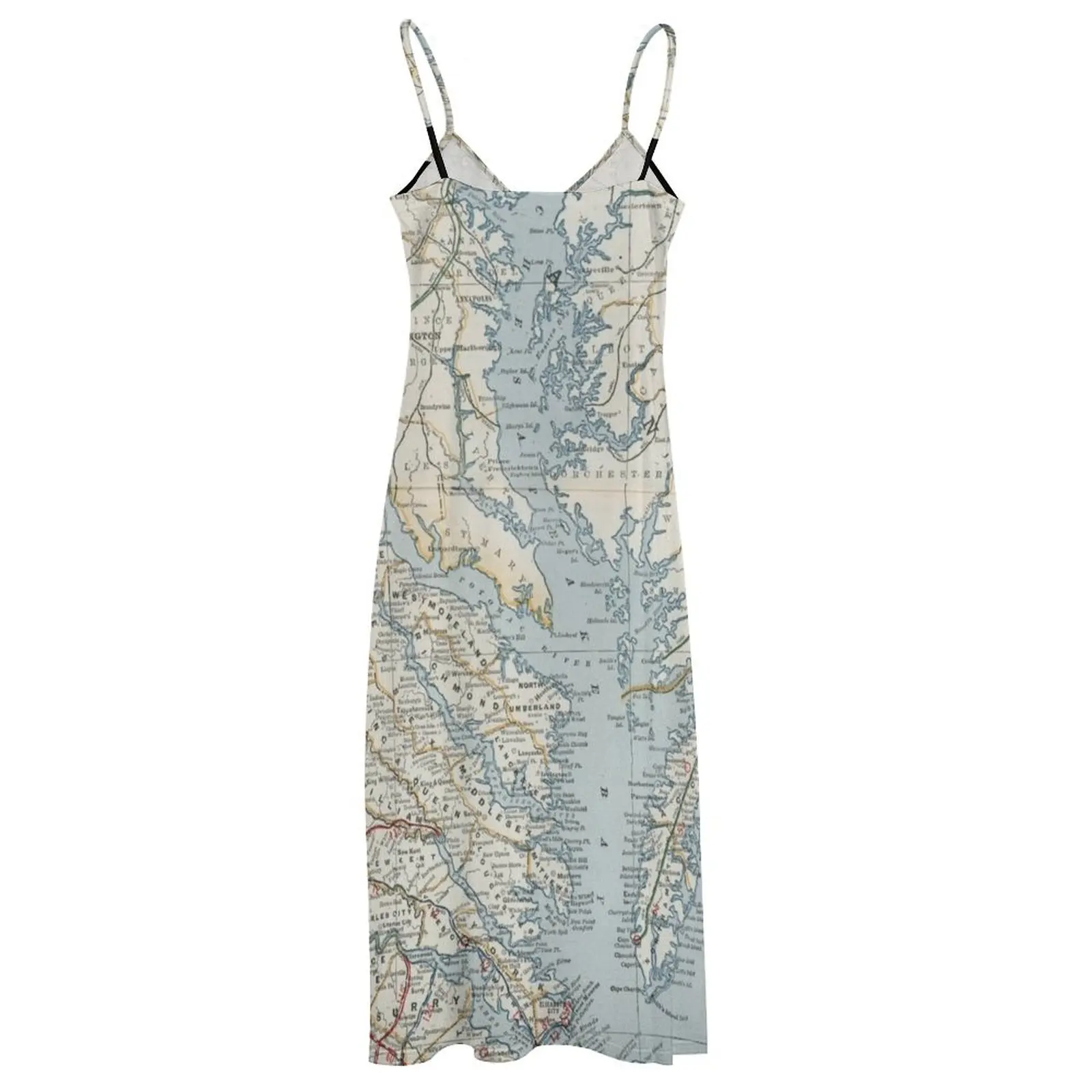 Винтажная карта Chesapeake Bay (1901) Длинное платье без рукавов Женское модное