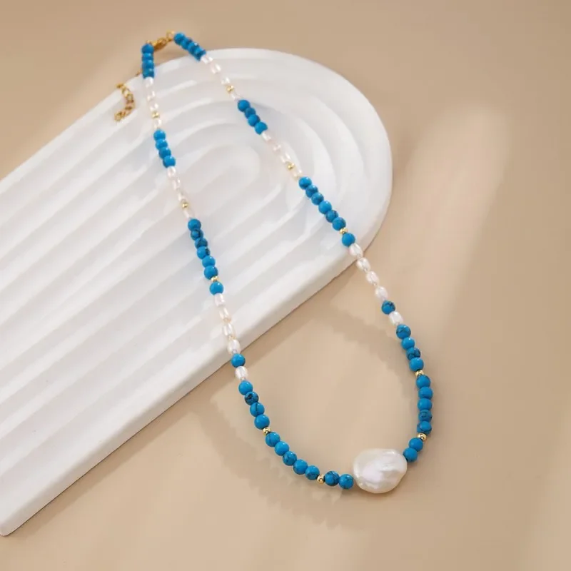 Ожерелье с бусинами жемчужное ожерелье натуральным камнем ручная вязка богемное