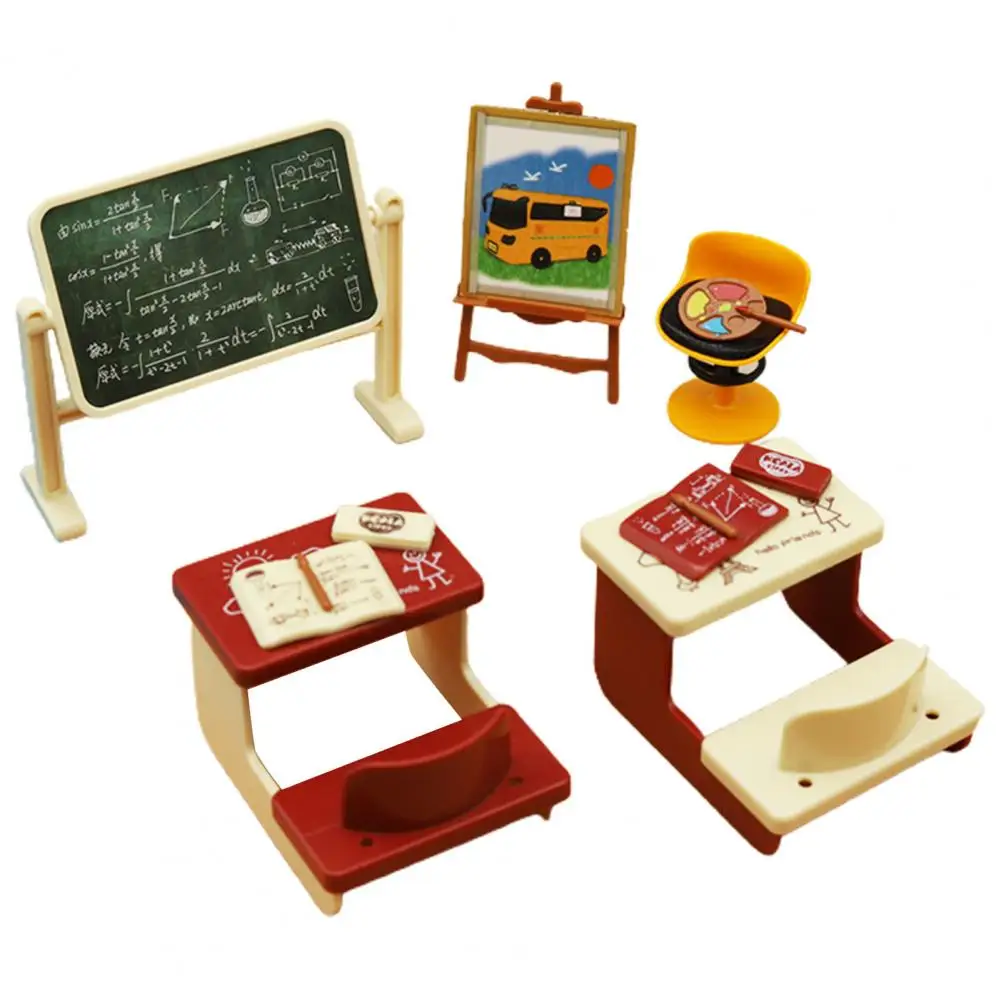 

Functional Miniature Classroom Kit Realistic Portable Mini Desk Chair Kit Model Ornament 1 Set