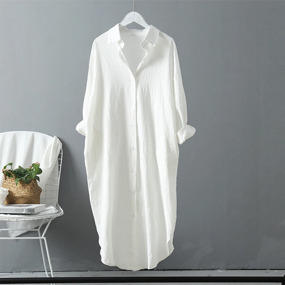 

Женское платье-рубашка средней длины, повседневное однотонное платье из 100% хлопка с элегантной юбкой, Y2K, лето 2023