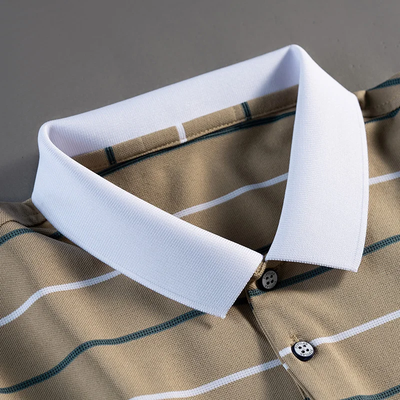 Men's cotton polo shirt embroidered striped T-shirt 2023 summer casual business short sleeved T-shirt men's golf clothing