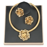 ym jewelry set costume earrings necklace copper collars flower shape gold planted for women bridal wedding party daily wear
