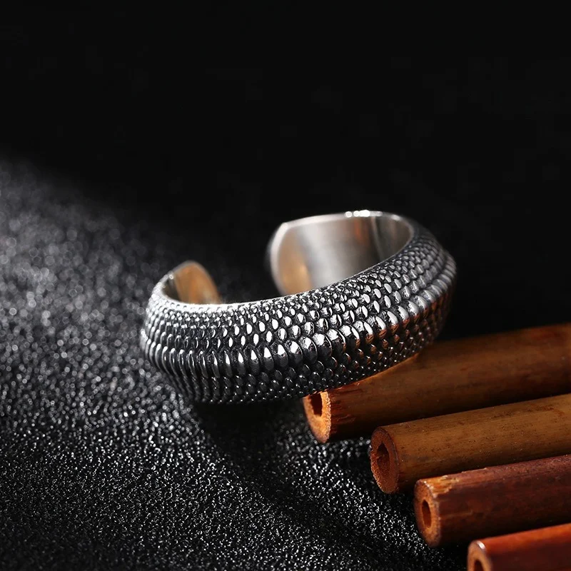 Dragon scale ring men's Single Ring Vintage round ring index finger trend hip hop personality simple and versatile