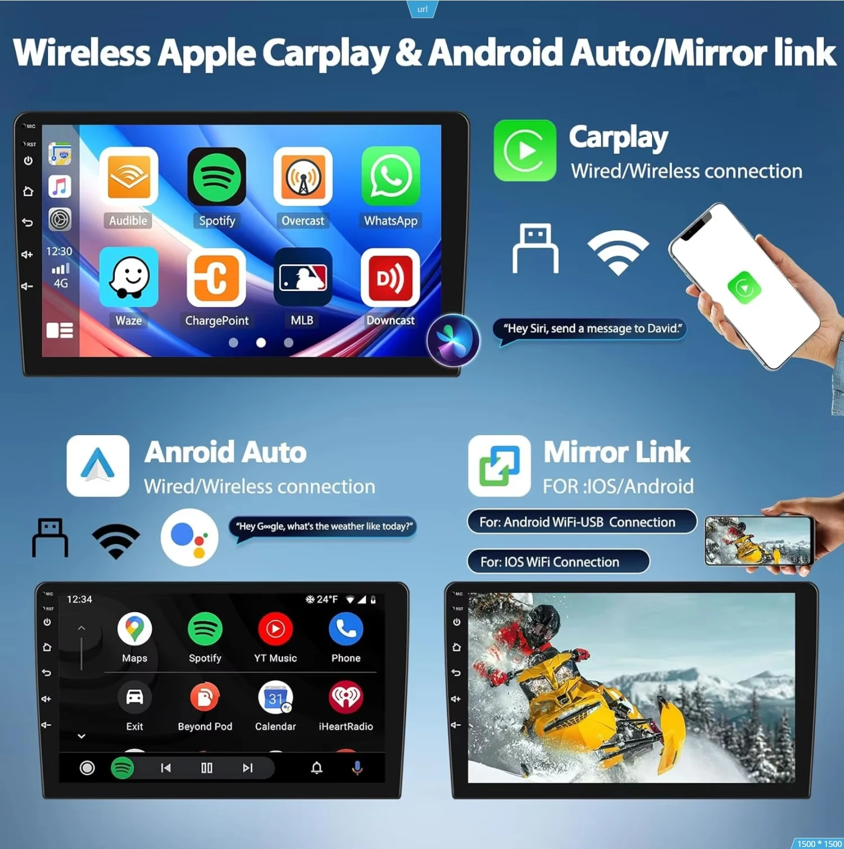 Фото Android 15 2din Автомобильный радиоприемник Мультимедийный плеер 9-дюймовый Carplay для Toyota Volkswagen Hyundai Kia Renault Nissan Honda Lad WIFI + 4G №2