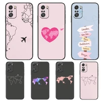 travel map for xiaomi redmi note 10s 10 9t 9s 9 8t 8 7s 7 6 5a 5 pro max soft black phone case