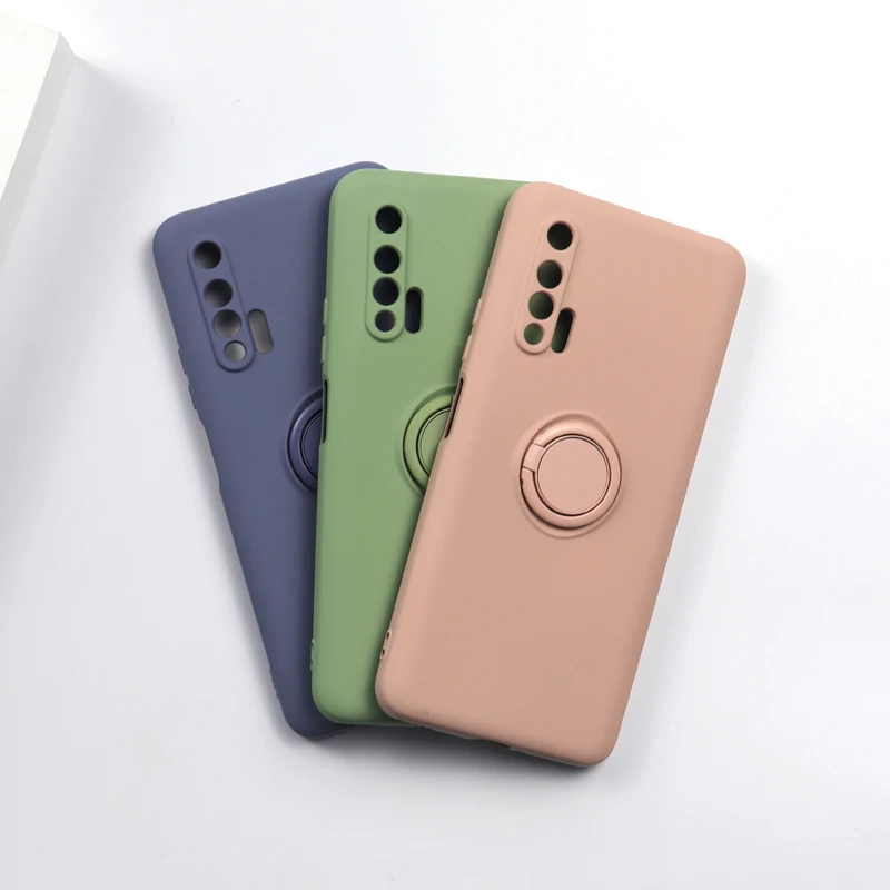 

Soft Liquid Silicone Phone Case For Huawei Honor 70 Pro 60 50SE 30S 20 and Nova 8 7SE 6Pro 5I Stand Ring Shockproof Case Cover