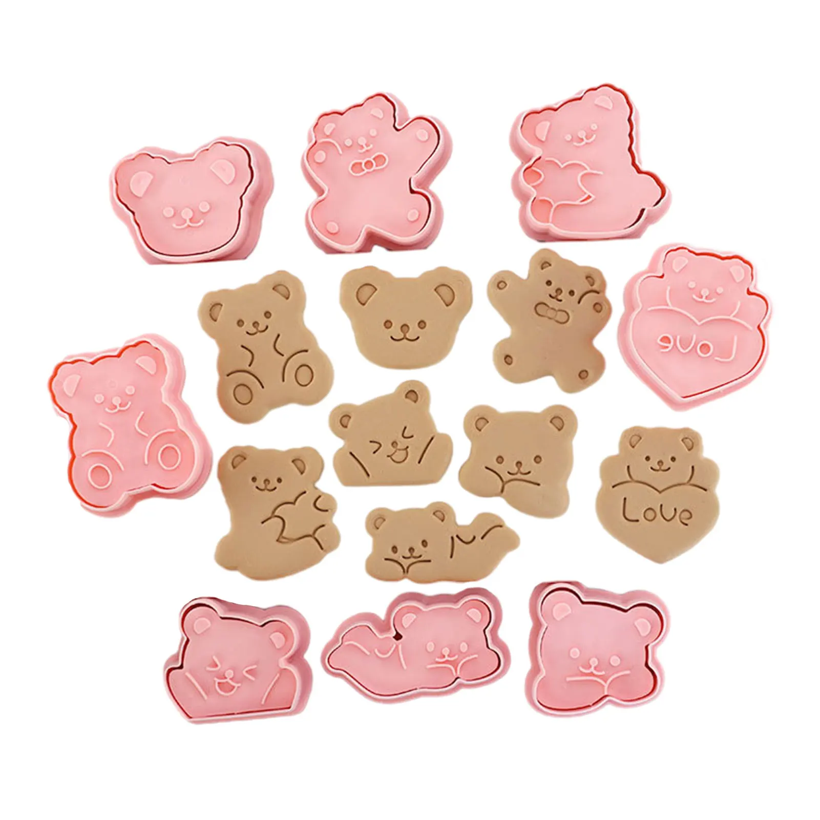 

8pcs Bear Shape Cookie Molds Bear Shape Embossing Cookie Stamp Biscuit Molds DIY Cookie Tools For Baking Fondant Cheese Pastry