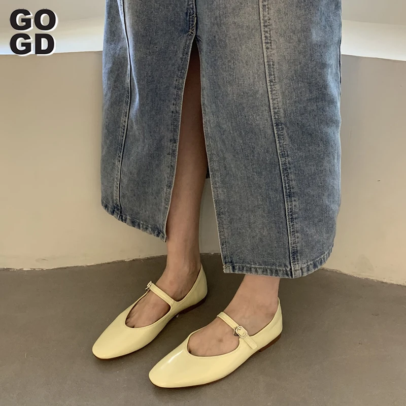 GOGD Trendy Fashion Women's Silver Flats Shoes New Shallow Low Heels Ballet Style Mary Jane Shoes Casual Outdoor Elegant Style images - 6