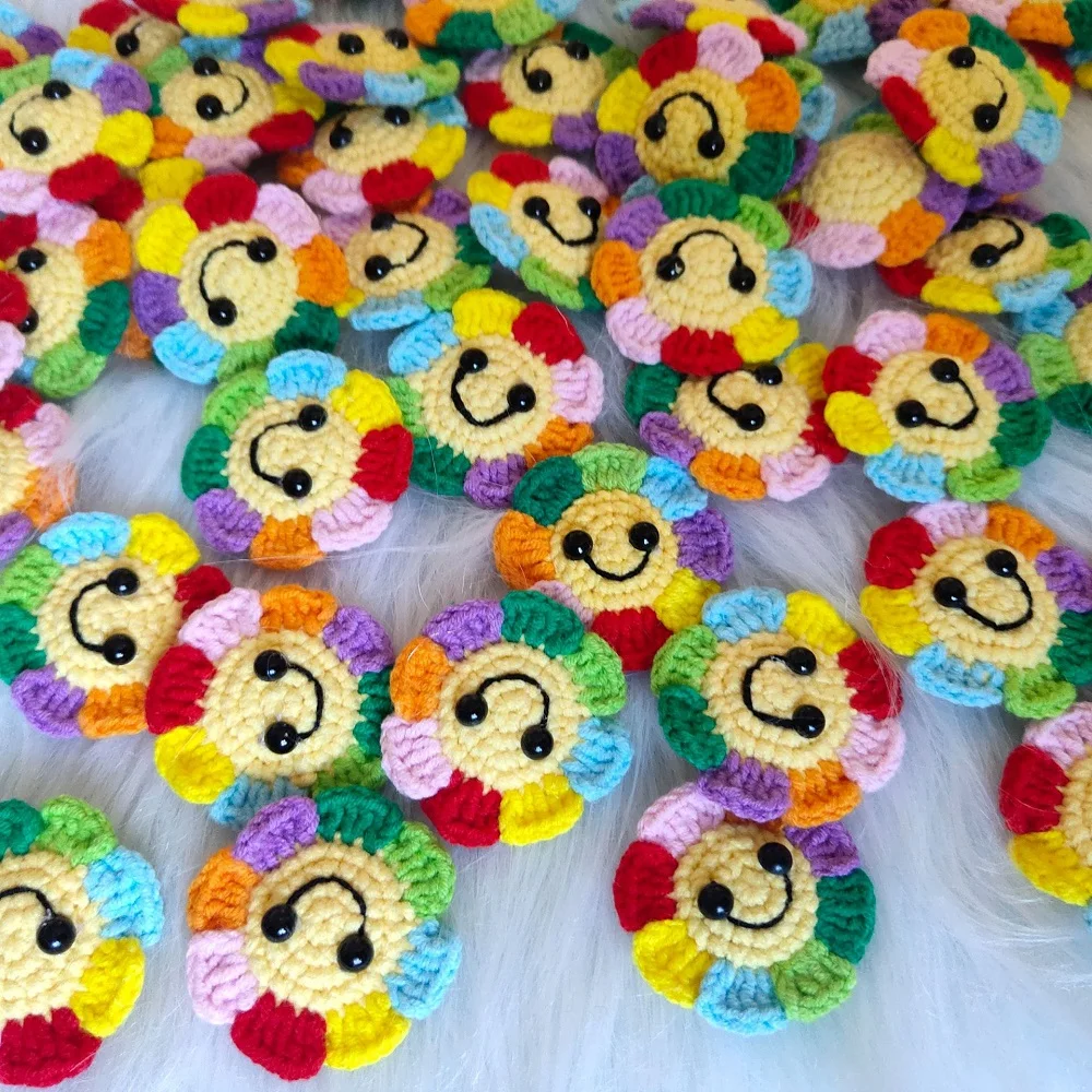 

50 Pieces Sunflower Brooch Rainbow Pin ins Handmade Knitted Hair Band Pins for Clothes Canvas Bag