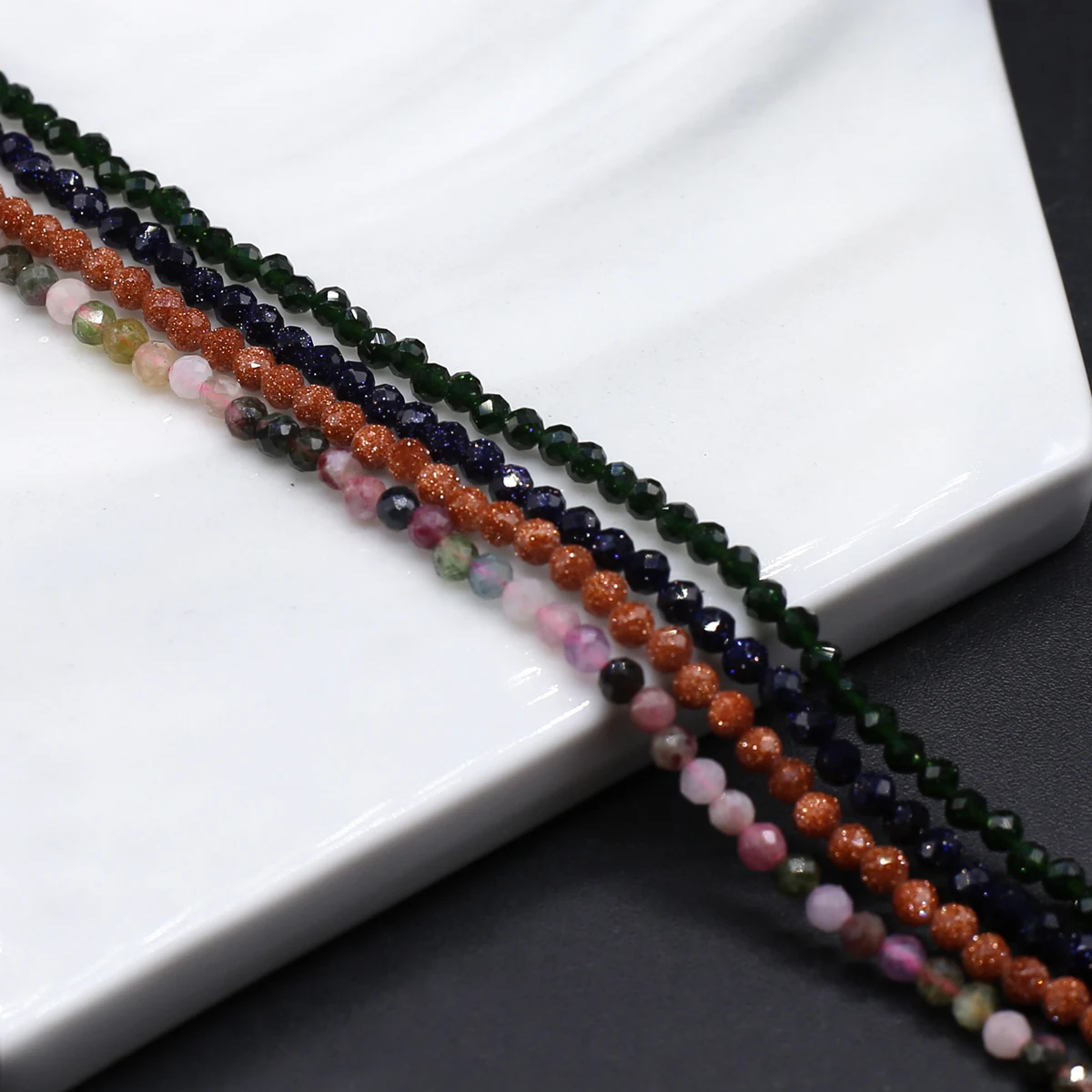 

Natural Gold/Green/Blue Sand Stone Round Faceted Small Beads Jewelry Making DIY Necklace Bracelet Accessories Charm Gift 3/4mm