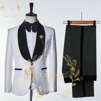 white floral coat black pant with stripe 2 piece set men suit for wedding 2022 elegant formal tuxedo costume homme original