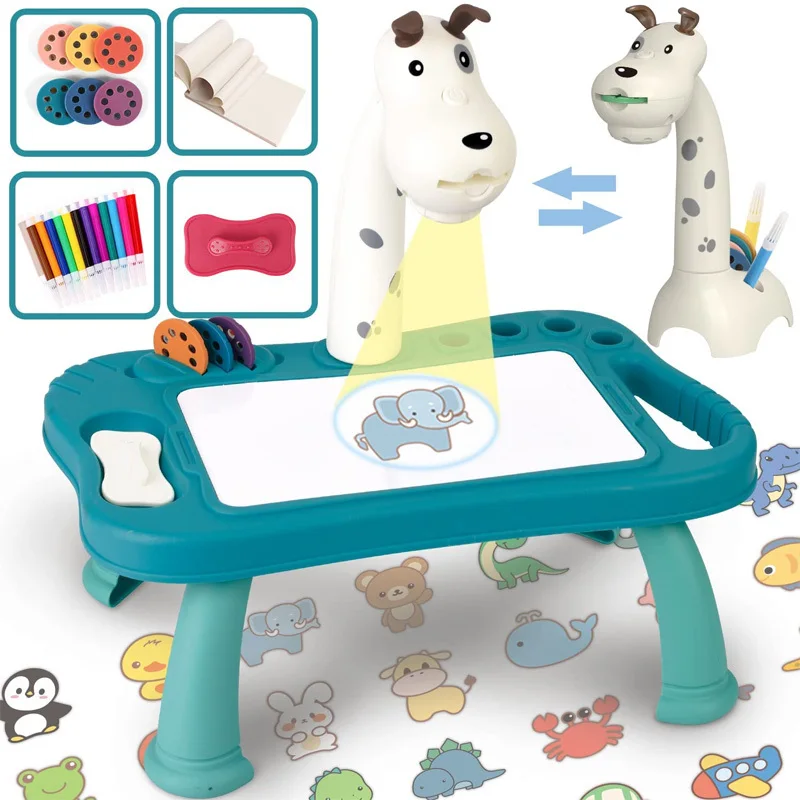 

2022 LED Projector Painting Table Lamp Toy Set Kids Animal Painting Table Boys And Girls Education Learning Painting Tools Toys
