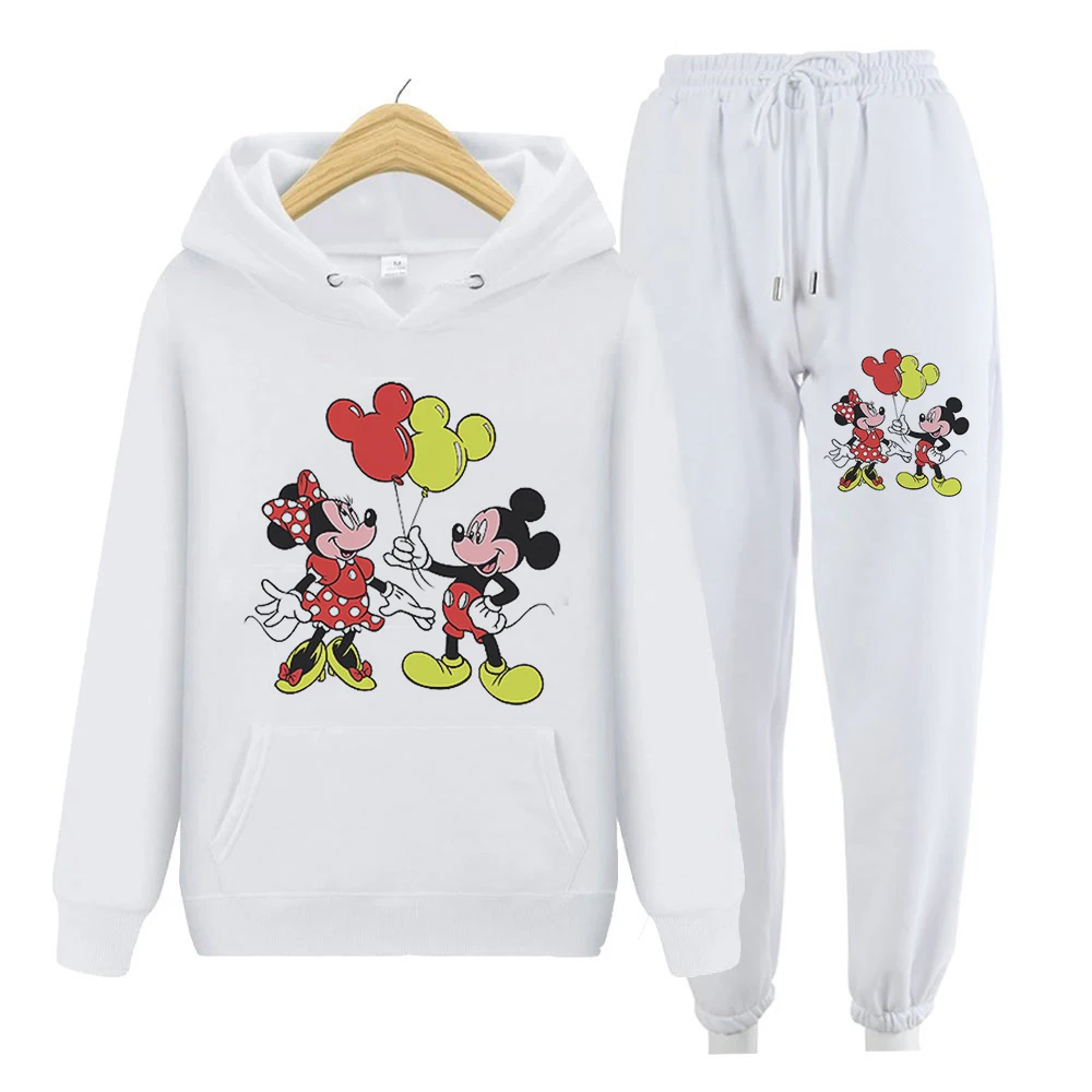 

Disney Mickey Mouse Winnie The Pooh Trendy Printed Pattern All-match Tie-Waist Pants + Hoodie Two Piece Set
