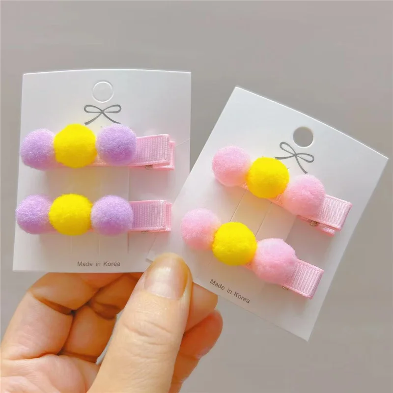 Cute Pom Pom Balls Hairpins Solid Pastel Color Faux Fur Hair Clips Princess Hair Accessories
