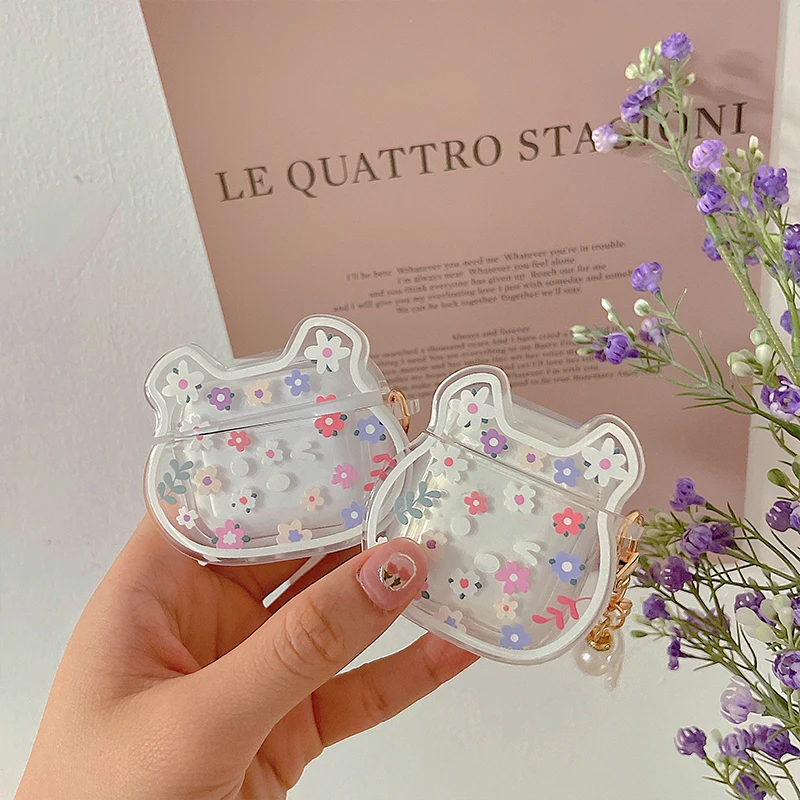 

Чехол для наушников Airpods 3 с цветочным рисунком медведя, прозрачный чехол для беспроводных наушников Airpods Pro, чехол для Air Pod 3 Pro 2