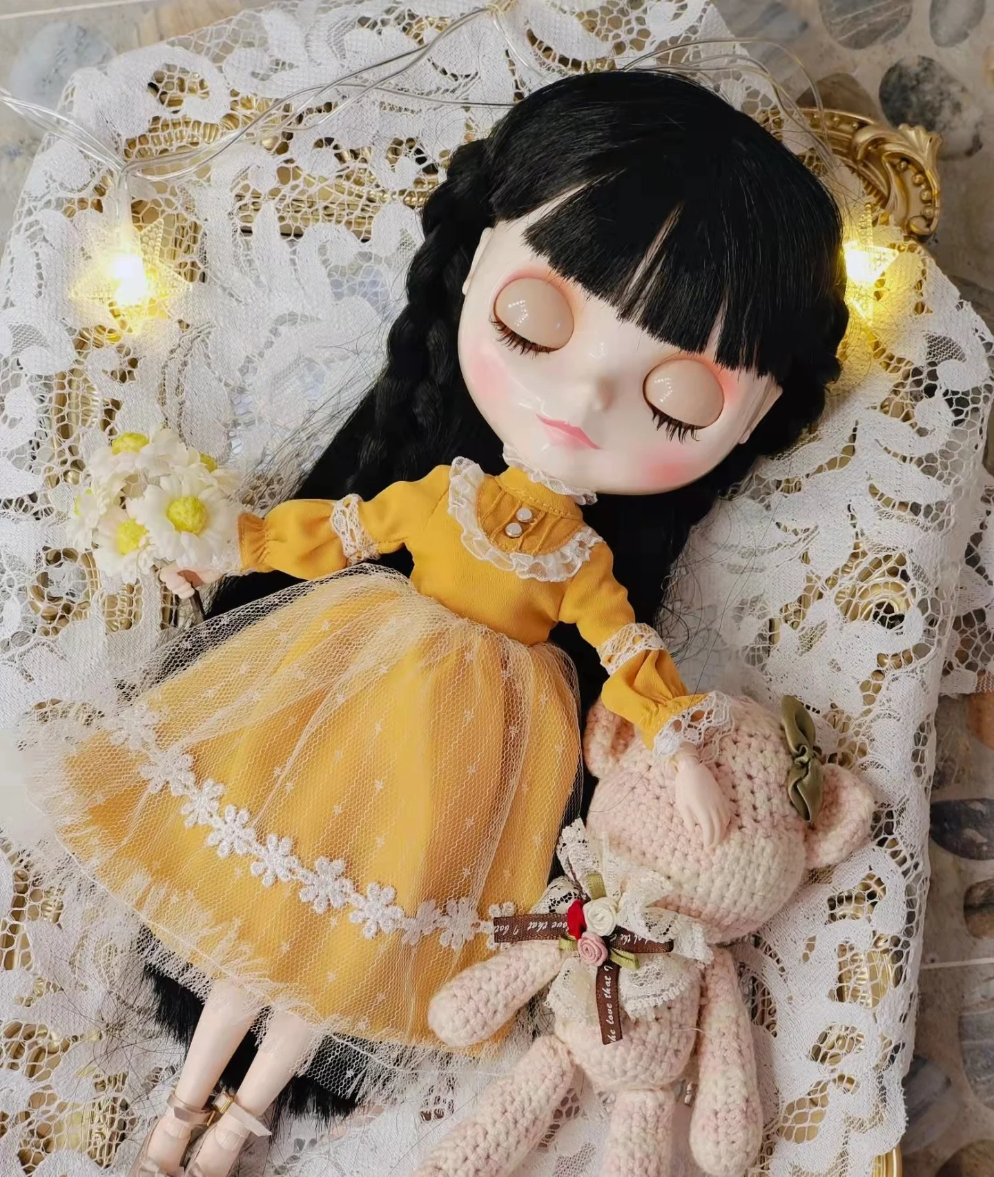 

Blythe clothes 1/6 30cm Chiffon turmeric yellow skirt bjd toys cloth (Fit for Pullip,Ob24, Licca)