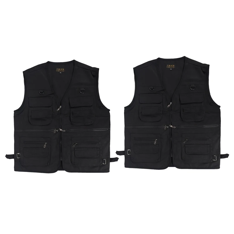 

2X Men's Fishing Vest With Multi-Pocket Zip For Photography / Hunting / Travel Outdoor Sport - Black, XXL