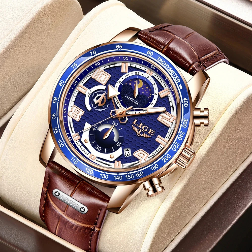 

LIGE New Casual Leather Watch For Men Waterproof Quartz Men Watches Top Brand Luxury Creative Wristwatch Relogio Masculino Reloj