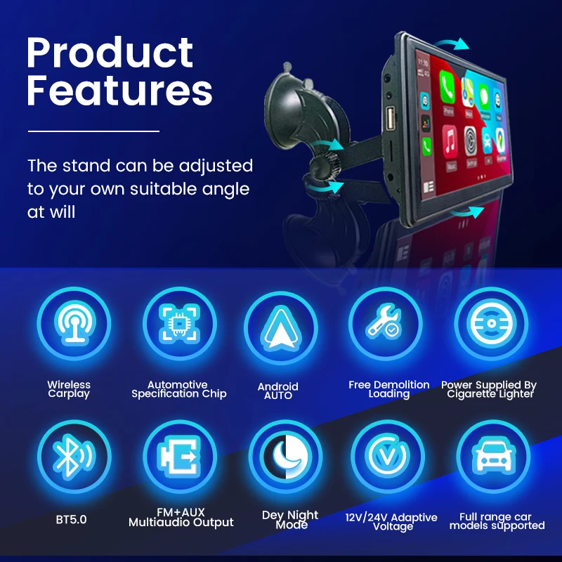 Автомобильный портативный беспроводной планшет Apple CarPlay с 7-дюймовым IPS-экраном