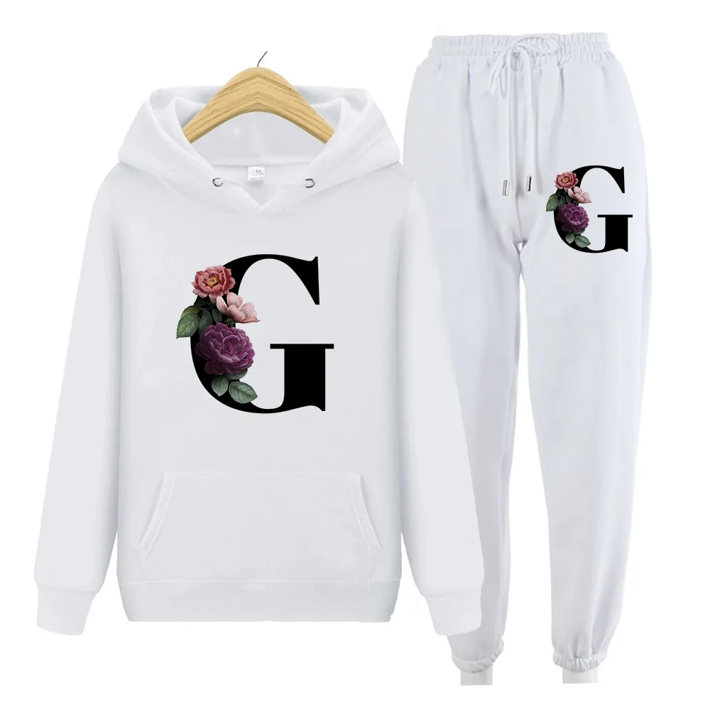

Hoodie Sweater,Men's and Women's Sports Suit Hooded Pockets Pullover Sweatshirt Letter Print Two Piece Sweater Casual Set