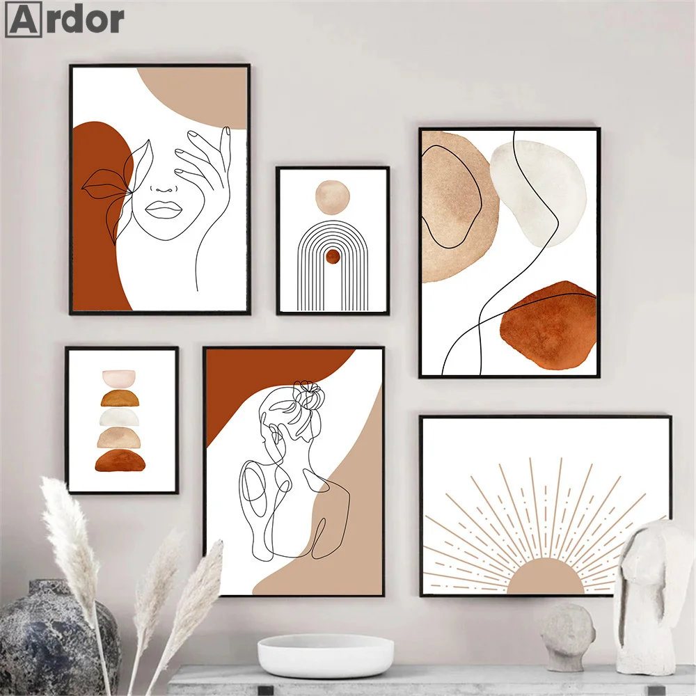 

Abstract Colour Geometry Canvas Poster Modern Line Nude Lady Face Wall Art Painting Boho Print Wall Pictures Living Room Decor