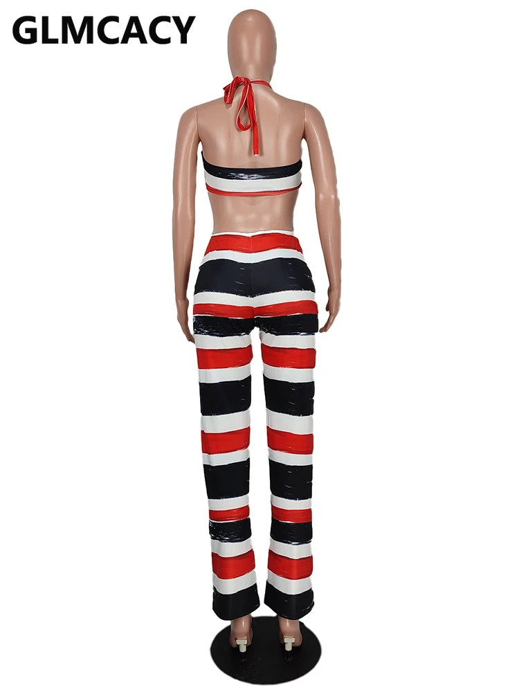 Женские полосатые облегающие комбинезоны с лямкой на шее и открытой спиной