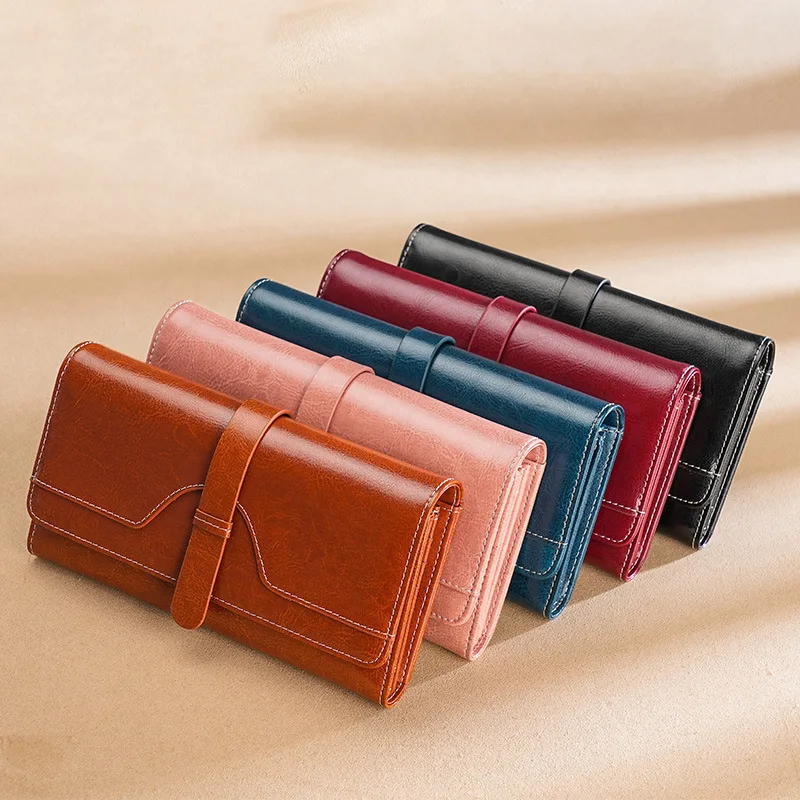 

Genuine Leather Women Long Purse Female Clutches Money Bag Woman Wallets Handbag Handy Walet for Cell Phone Card Holder