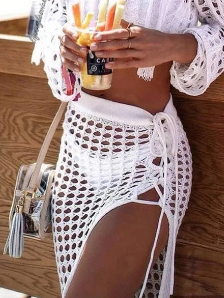 Сетчатая юбка с кисточками Женская Сексуальная Пляжная накидка вырезами летний