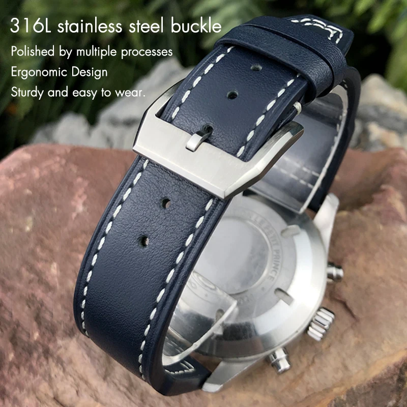 21mm 20mm Cowhide Leather Watchband Fit for IWC Pilot's Watches Portugieser Bracelets Blue Watch Strap Accessories Men Free tool