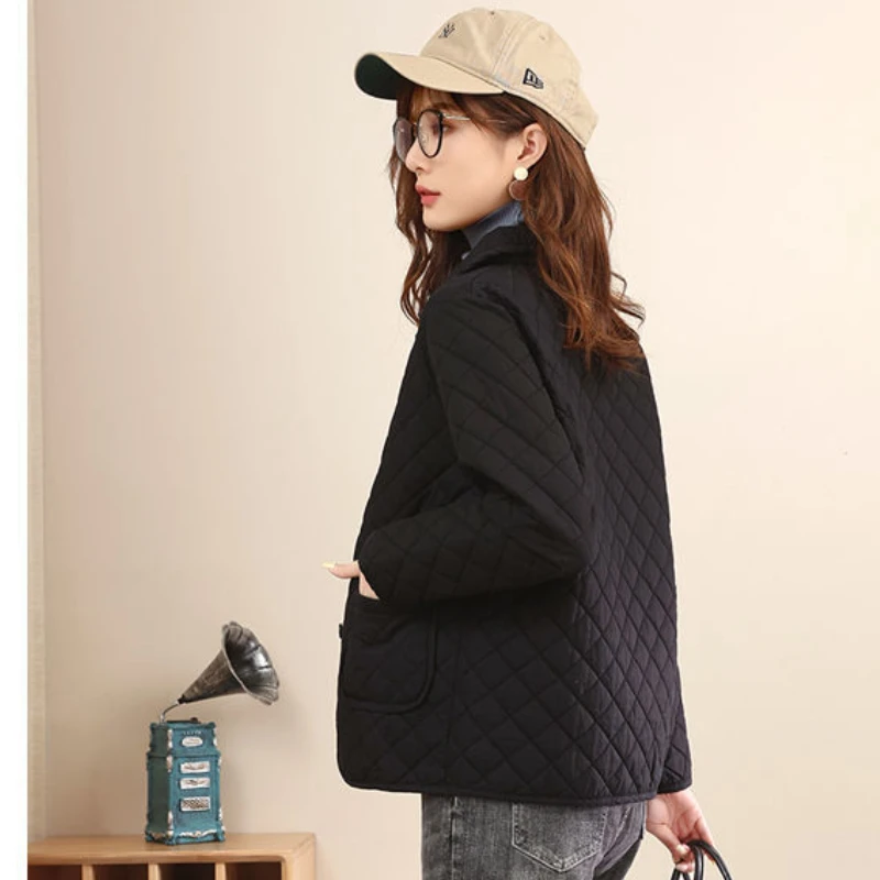 Autumn Winter Women's Short Padded Jacket Parka Warmth Jacket Korean Fashion Thin Cotton Lining Leisure Plaid Streetwear New