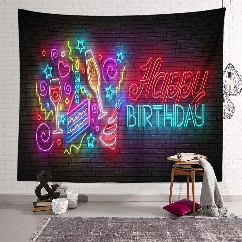 Гобелен с днем рождения УФ-светящийся психоделический домашний декор неоновый