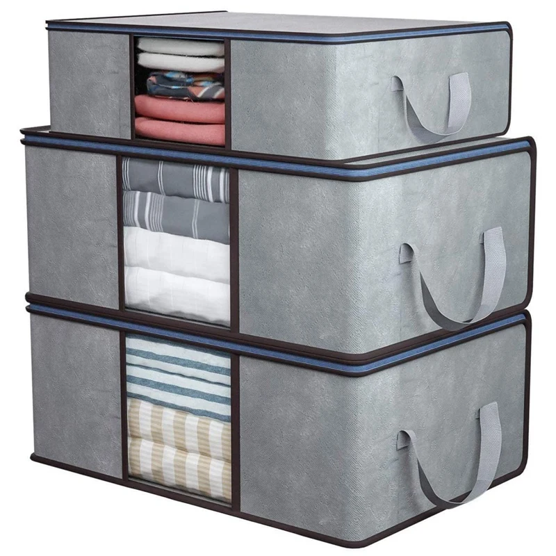 

3 Pack Underbed Storage Bag, Foldable Clothes Storage Organizer with Clear Window and Reinforced Handle, Storage Bags