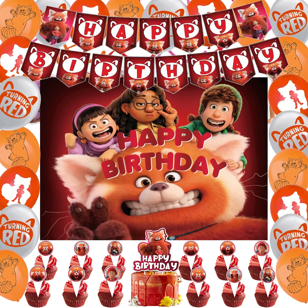 

58pcs Turning Red Birthday Party Supplies Balloons Banner Disposable Baby Shower Cake Topper Decor Customizable Party Decoration