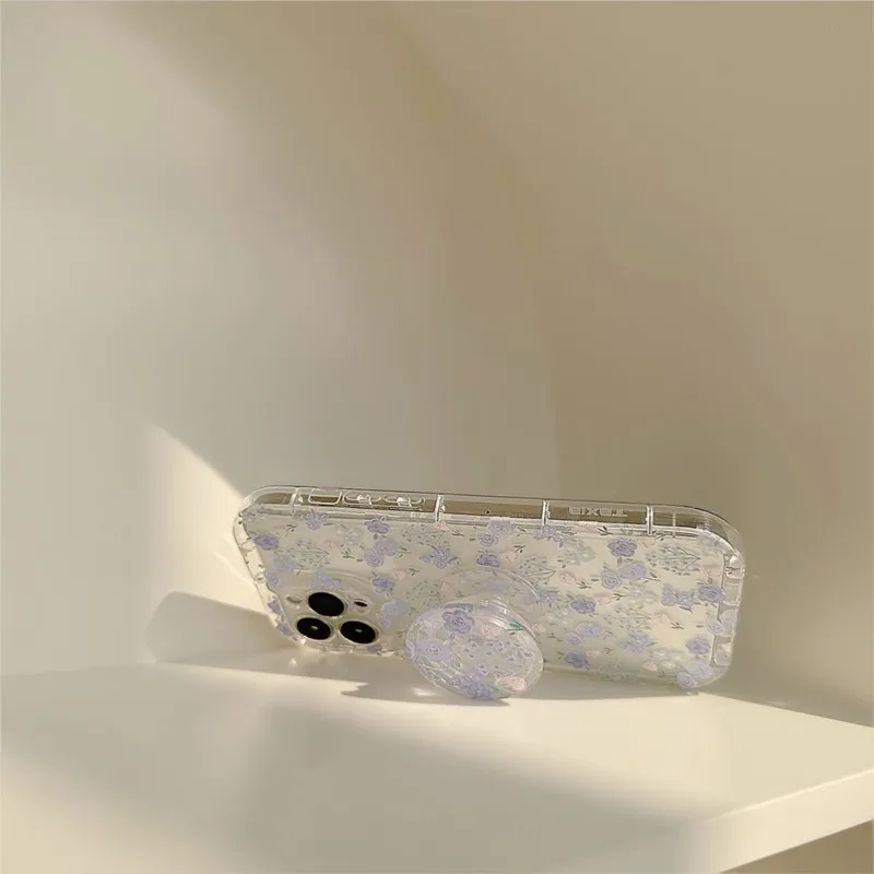 Shiny Sparkling Flower Shell Stand IPhone 14 13 12 11 Pro Plus Max Ultra-thin Transparent Soft TPU Cover New Products