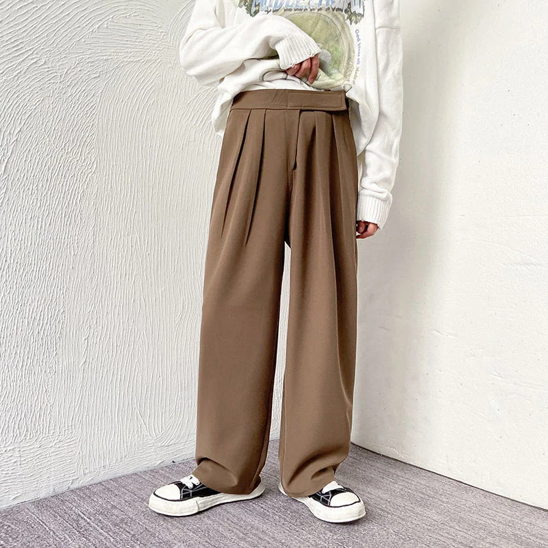 

Брюки мужские костюмные серые/коричневые/черные, модные повседневные Прямые строгие штаны в Корейском стиле, свободные офисные