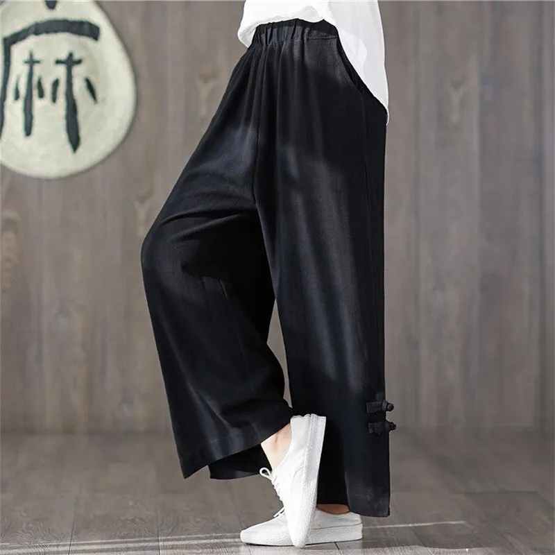 

Cotton Linen Pants 2023 Spring Women Summer Autumn Wide Leg Trousers Loose Solid Women Straight Pants Red Black Khaki