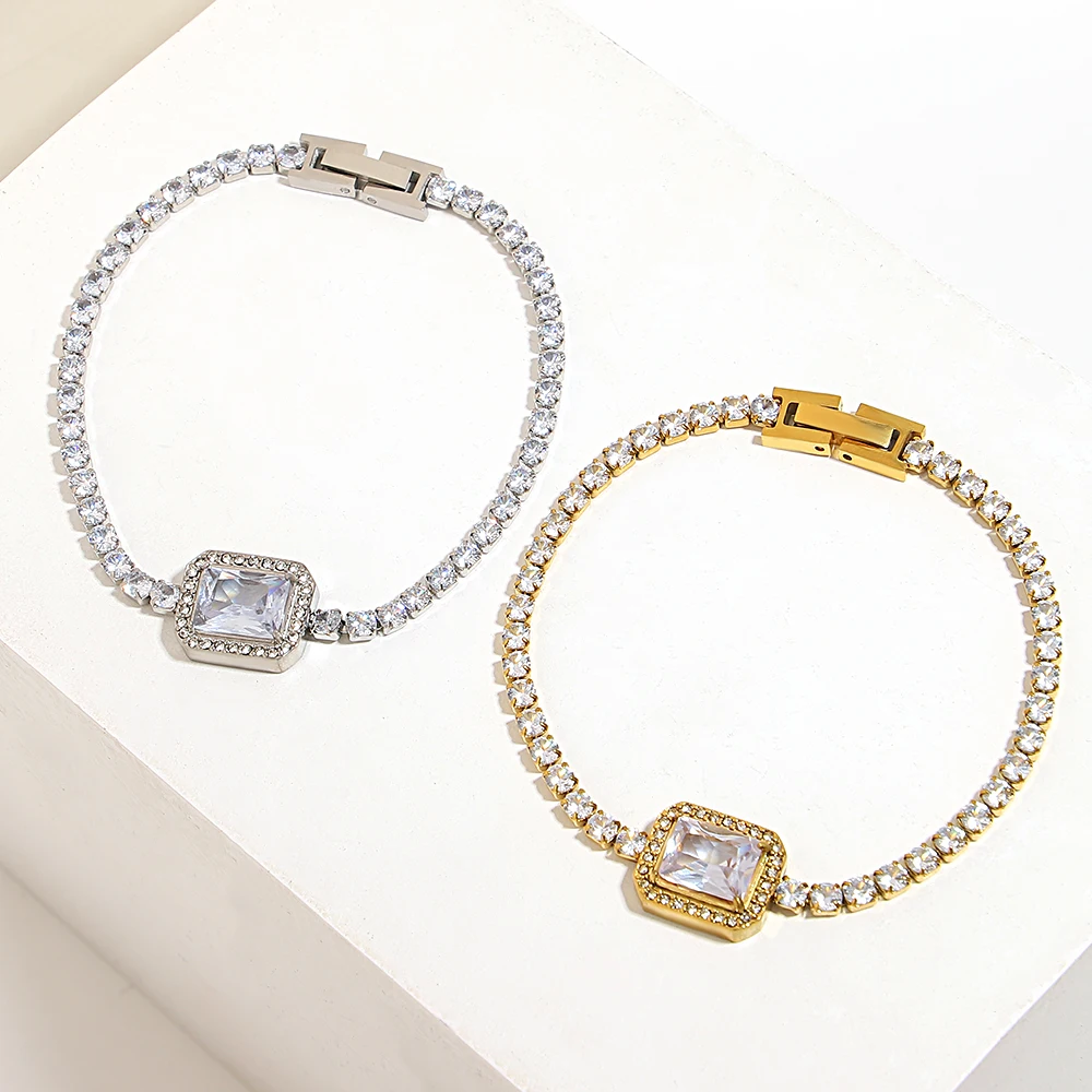 Freetry изящные нержавеющая сталь большой квадратный циркониевый браслет для