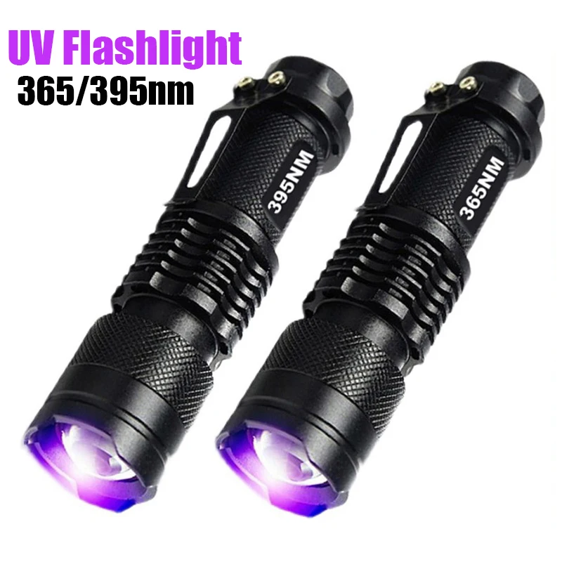 

LED Ultraviolet Torch 365/395nm UV Flashlights Mini Zoomable Torch Fluorescent Agent Detection Pet Urine Detector Violet Light