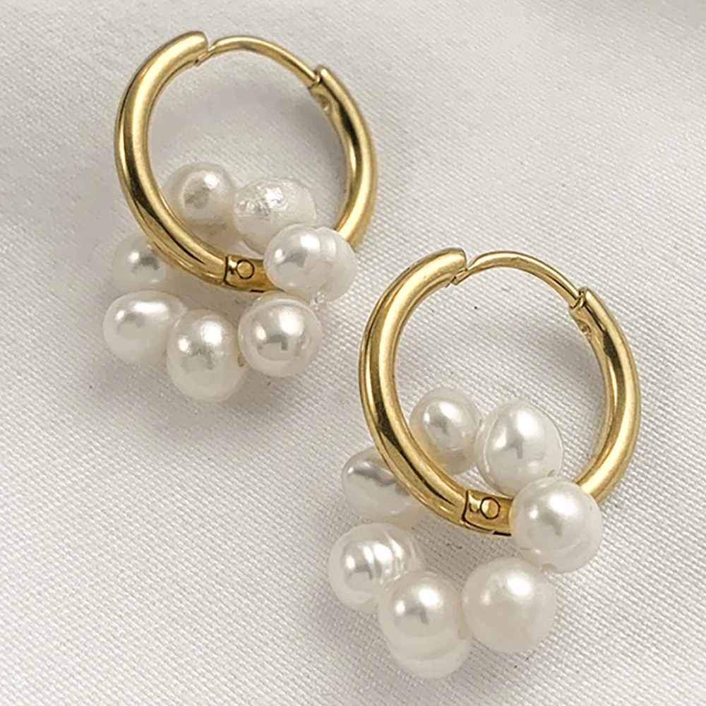 

2023 New Trendy Imitate Pearl Pendant Circle Round Drop Earrings for Women Girls Geometric Stainless Steel Huggie Hoop Jewelry