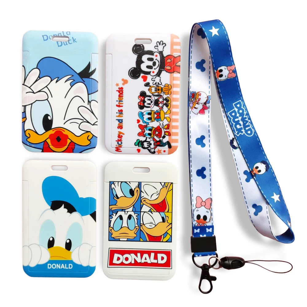 

Disney Donald Daisy Duck Office Ladies Slide Cover Student Card Case Hanging Rope Employee Case Lanyard ID Name Card Holder
