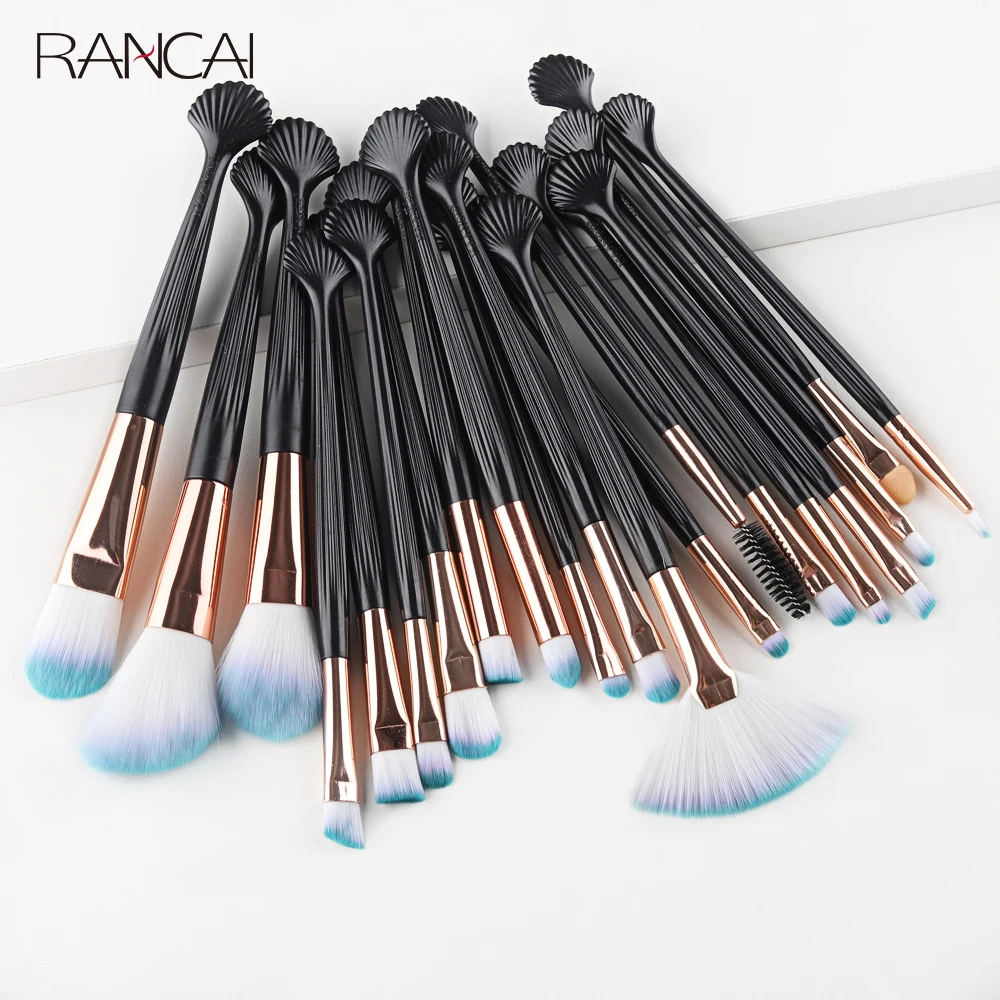 

RANCAI 20pcs Makeup Brushes Set Black Shell Eyeshadow Blending Cosmetic Tools Foundation Lip Fan Brush Kits For Make Up Use