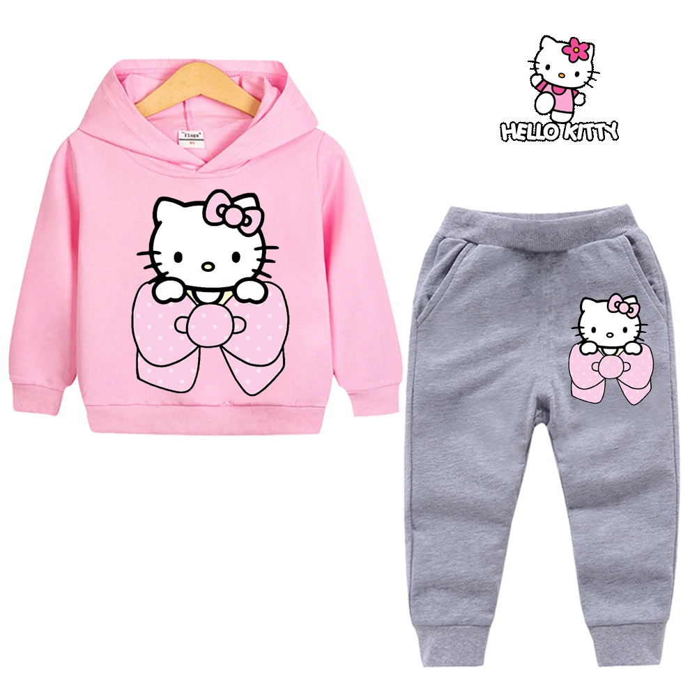 

2023 Hello Kitty Hoodie Set Spring And Autumn Children'S Sweatshirt Fashion 2pk Sportswear Baby Girls' Clothing Set 4-14