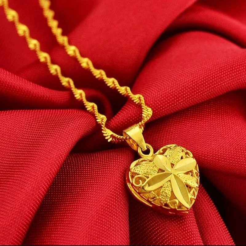 

BABYLLNT Authentic Love Heart Shaped 24k Gold Pendant Necklace Lady Elegant Gold Jewelry Necklace Necklace Birthday Gift